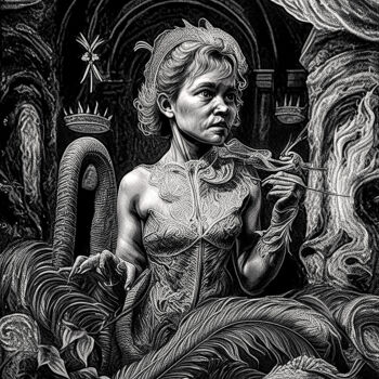 Gravures & estampes intitulée "Griselda du "Dragon…" par Lionel Morateur, Œuvre d'art originale, Impression numérique