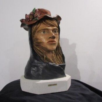 Sculpture intitulée "femme chapeau" par Lionel Periault, Œuvre d'art originale, Terre cuite