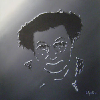 Painting titled "coluche" by Lionel Guitton, Original Artwork, Oil
