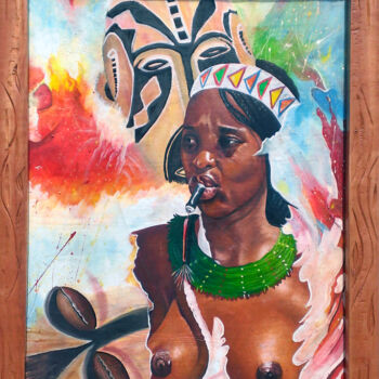 Painting titled "african beauty" by Lionnel Nana (Lionan), Original Artwork, Oil Mounted on Wood Stretcher frame