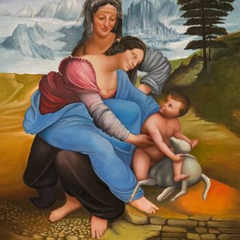 Malerei mit dem Titel "La vierge marie , l…" von Liopxp, Original-Kunstwerk, Öl Auf Keilrahmen aus Holz montiert