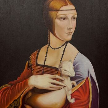 Peinture intitulée "La dame a l’hermine" par Liopxp, Œuvre d'art originale, Huile Monté sur Châssis en bois