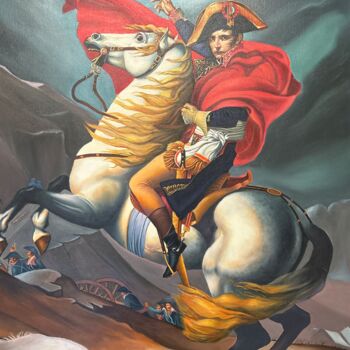 Painting titled "Bonaparte au Grand…" by Liopxp, Original Artwork, Oil Mounted on Wood Stretcher frame