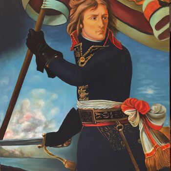 Painting titled "Bonaparte au pont d…" by Liopxp, Original Artwork, Oil Mounted on Wood Stretcher frame