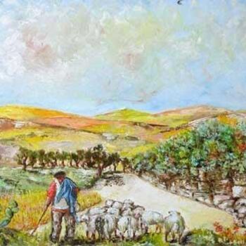 Painting titled " campagna con pasto…" by Giuseppe Liotta, Original Artwork