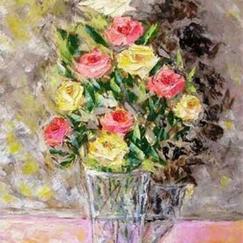 Pittura intitolato "vaso con dieci rose" da Giuseppe Liotta, Opera d'arte originale
