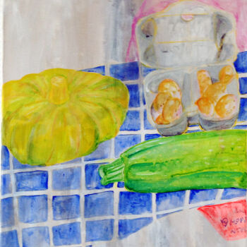 Painting titled "Courgette" by Lisa Dmitrievna, Original Artwork, Acrylic Mounted on Wood Stretcher frame