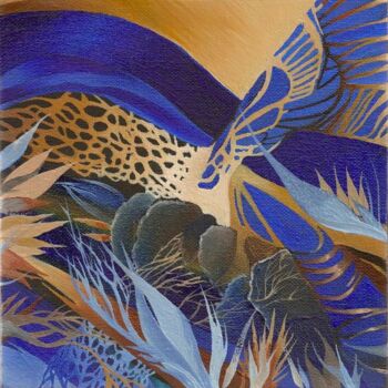 Painting titled "bleurand gold" by Lisa Ingrassia, Original Artwork, Oil