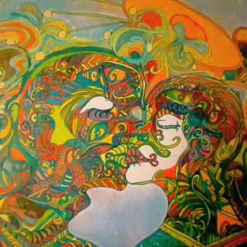Peinture intitulée "Le baiser" par Lisa Manni, Œuvre d'art originale, Pastel Monté sur Verre
