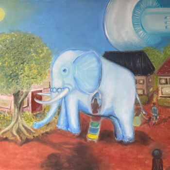 Malerei mit dem Titel "UFO The Elephant wo…" von Lisa Peters, Original-Kunstwerk, Acryl Auf Keilrahmen aus Holz montiert