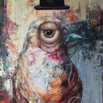 Painting titled "Magritte bird" by Lisa G., Original Artwork