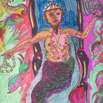 Peinture intitulée "King Merman " par Lisa J. Warner, Œuvre d'art originale, Huile