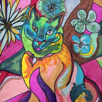 Painting titled "Pookey Kitty" by Lisa J. Warner, Original Artwork, Oil