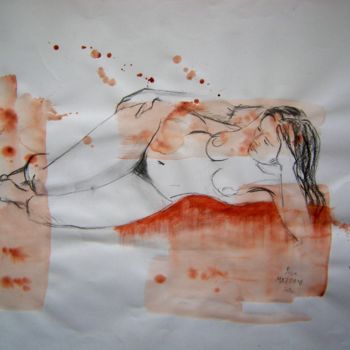 Ζωγραφική με τίτλο "Nu rouge" από Lisa Mazzoni, Αυθεντικά έργα τέχνης, Ακουαρέλα