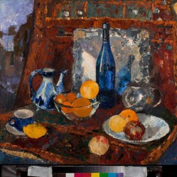 Painting titled "Still Life with blu…" by Lisa Mikhailova, Original Artwork