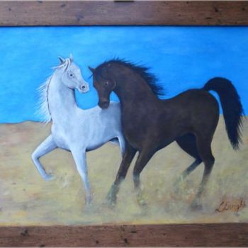 Pintura intitulada "two Arab Horses" por Lisa Enright, Obras de arte originais