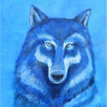 Peinture intitulée "Wolf in Blue" par Lisa Enright, Œuvre d'art originale