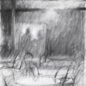 Рисунок под названием "Café Interior" - Lisa Tennant, Подлинное произведение искусства, Древесный уголь
