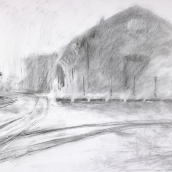 Disegno intitolato "Depot in Summer Lig…" da Lisa Tennant, Opera d'arte originale, Carbone