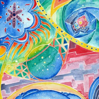 Painting titled "Galaxies" by Elicheva, Original Artwork, Watercolor