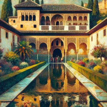 Arts numériques intitulée "Reflets Alhambra -…" par Lise Dove, Œuvre d'art originale, Peinture numérique