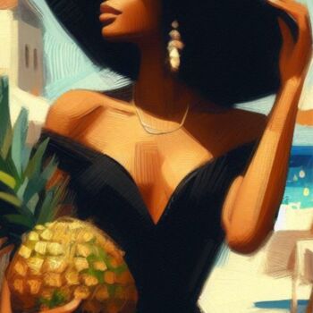 Digital Arts titled "Ananas et Élégance…" by Lise Dove, Original Artwork, Digital Painting