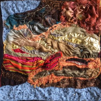 Textile Art με τίτλο "soleil tardif" από Lise Golomb, Αυθεντικά έργα τέχνης, Κουρελού Τοποθετήθηκε στο Ξύλινο φορείο σκελετό