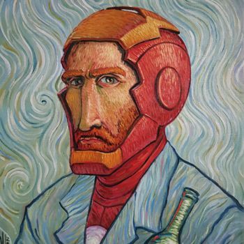 Ζωγραφική με τίτλο ""Iron Gogh"" από Eld Roland Art Collaboration, Αυθεντικά έργα τέχνης, Λάδι Τοποθετήθηκε στο Ξύλινο φορεί…