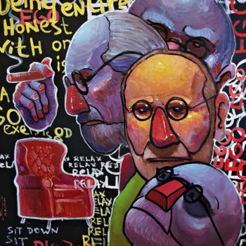 Ζωγραφική με τίτλο ""Freud, Ego, SuperE…" από Eld Roland Art Collaboration, Αυθεντικά έργα τέχνης, Λάδι Τοποθετήθηκε στο Ξύλ…