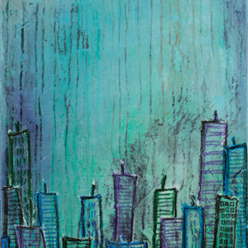 Painting titled "Rainy City" by Liss Art Studio, Original Artwork, Acrylic