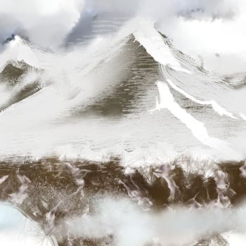 Schilderij getiteld "flying mountains" door Skywalker, Origineel Kunstwerk, Inkt
