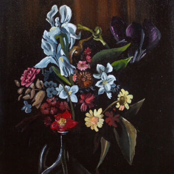 Schilderij getiteld "Bouquet in a vase" door Lala Belyaevskaya (Lalabel), Origineel Kunstwerk, Olie Gemonteerd op Karton