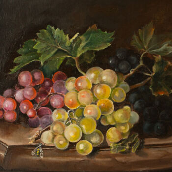 Painting titled "Three grape varieti…" by Lala Belyaevskaya (Lalabel), Original Artwork, Oil Mounted on Cardboard