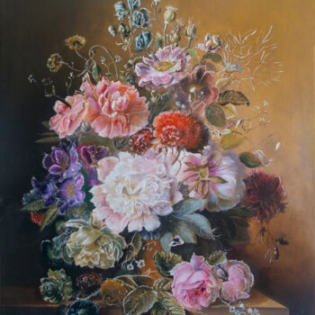 Картина под названием "Bouquet of flowers…" - Lala Belyaevskaya (Lalabel), Подлинное произведение искусства, Масло