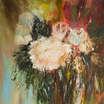 Painting titled "Bouquet with peonie…" by Lala Belyaevskaya (Lalabel), Original Artwork, Oil
