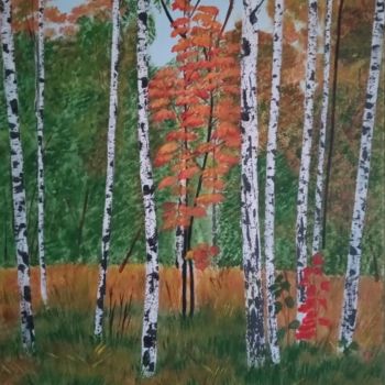 Painting titled "Birches" by Liudmila Malliaras, Original Artwork, Acrylic
