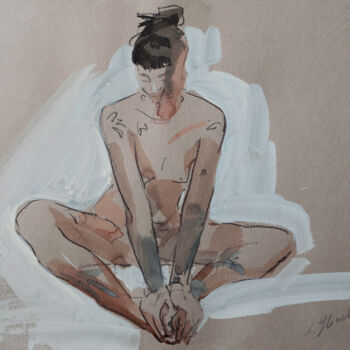 Dessin intitulée "Nude in a yoga pose" par Liudmila Iliuchina, Œuvre d'art originale, Encre