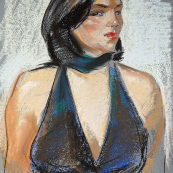 Desenho intitulada "Blue dress" por Liudmila Iliuchina, Obras de arte originais, Pastel
