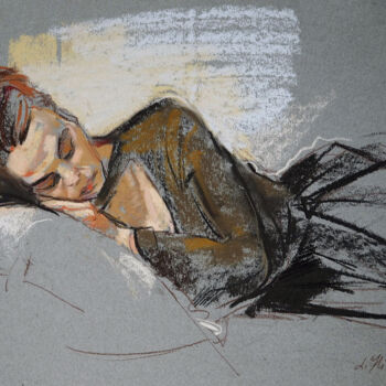 Dessin intitulée "resting girl" par Liudmila Iliuchina, Œuvre d'art originale, Pastel