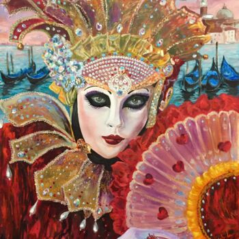 「Дама карнавала」というタイトルの絵画 Liudmila Kurilovichによって, オリジナルのアートワーク, オイル ウッドストレッチャーフレームにマウント