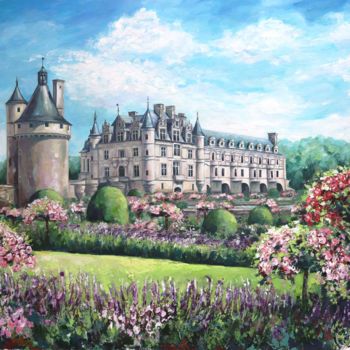 Peinture intitulée "Château de Chenonce…" par Liudmila Ménager, Œuvre d'art originale, Acrylique