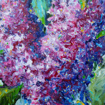 Painting titled "Heartbeat of Lilacs" by Liudmila Pisliakova, Original Artwork, Oil Mounted on Wood Stretcher frame