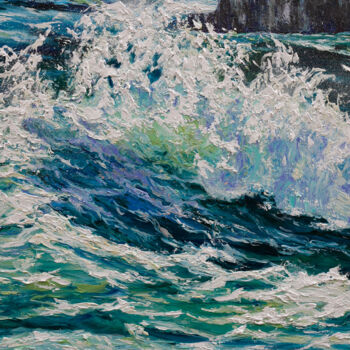 Painting titled "Wave" by Liudmila Pisliakova, Original Artwork, Oil Mounted on Wood Stretcher frame
