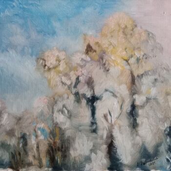 Malerei mit dem Titel "Trees in snow" von Liudmila Rabinovich, Original-Kunstwerk, Öl