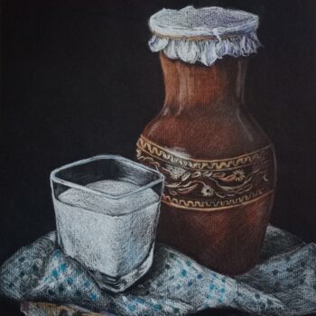 Drawing titled "Still life with jar" by Liudmila Rabinovich, Original Artwork, Conté