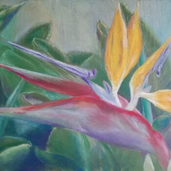 Drawing titled "crane flower" by Liudmila Rabinovich, Original Artwork, Pastel