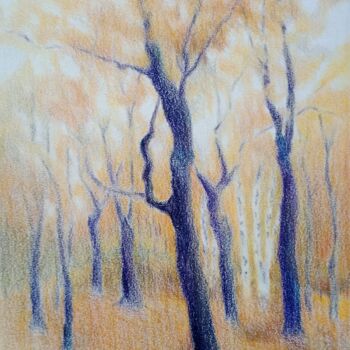 Drawing titled "autumn forest" by Liudmila Rabinovich, Original Artwork, Conté