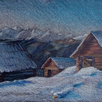 Painting titled "landscape #winter, 2" by Liudmila Rabinovich, Original Artwork, Conté