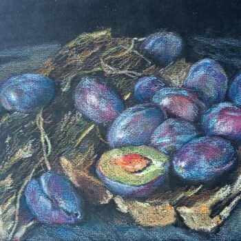 Drawing titled "still life with plu…" by Liudmila Rabinovich, Original Artwork, Pastel