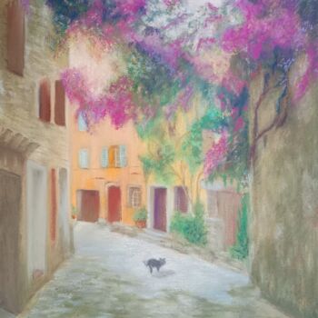 Dessin intitulée "small street with b…" par Liudmila Rabinovich, Œuvre d'art originale, Pastel